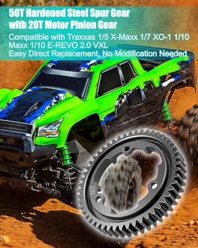 50T M1.0 Spur Gear and 20T Pinion Gear Fit for Traxxas X-Maxx | Hardened Steel Construction, Compatible with XO-1 Maxx and E-Revo 2.0 VXL Models