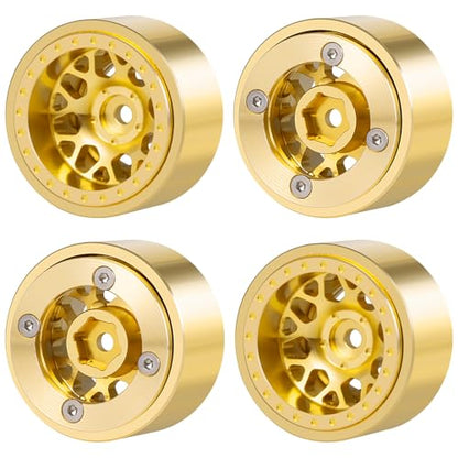 1.0 Plus RC Beadlock Brass Wheel Hub 60g/pcs 1.26 Inch Beadlock Wheels Negative Offset Wheel Rims for Axial SCX24 TRX4M FCX24 Redcat Ascent-18 1/24 1/18 RC Crawler, 4PCS/Set