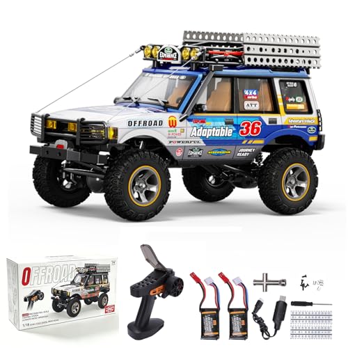 JXC LR1801 RC Crawler, 1/18 Scale 4WD Off Road RC Crawler with 3-Speed Mechanical Transmission with Reverse Rotation, Full-Proportional 2.4GHz, 40 Mins, LED Lights, RTR Rock Crawler (Blue)