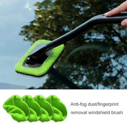 Car Windshield Cleaning Tool, Microfiber Vehicle Window Cleaner with 5 Washable Reusable Cloth Pad & 1 Spray Bottle, Automotive Glass Wiper Cleaning Kit Accessories, Universal Fit (Green) - color: Green