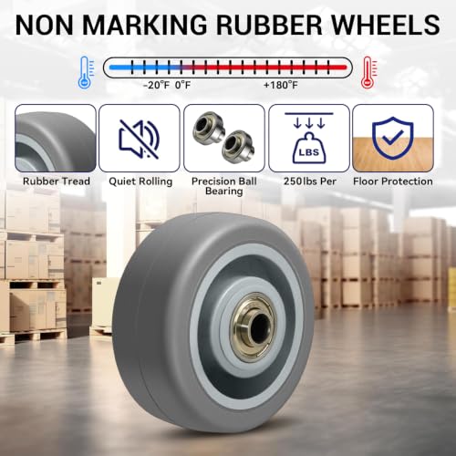 3'' Caster Wheels, Industrial Rubber Casters Set of 4 with Load 1000lbs Capacity, Non Marking Replacement Wheels for Cart Dolly Trolley (4 Wheel) - style: 3 inch Wheel