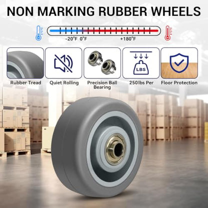 3'' Caster Wheels, Industrial Rubber Casters Set of 4 with Load 1000lbs Capacity, Non Marking Replacement Wheels for Cart Dolly Trolley (4 Wheel) - style: 3 inch Wheel
