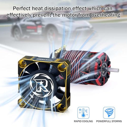 40mm Motor Cooling Fan 16000RPM ESC Fan RC Cooling Fan for 1/5 1/6 RC Truck Car 40mm Diameter Motor (Gold Black) - style: Gold&Black