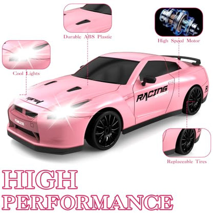 RC Drift Car, 1/24 Pink Remote Control Car for Girls, 2.4GHz 4WD High Speed Drifting RC Cars with LED Light and Drift Tires, Racing Toy Cars for Kids Adults Girl Boys, Pink - color: D.pink