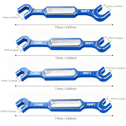 4PCS RC Wrench 3.0/3.2/3.5/3.7/4.0/5.0/5.5/6.0mm Turnbuckle Nut Ball Joint Remover RC Repair Tool for RC Crawler Car Boat Upgrade Parts, Blue - color: Blue & Silver