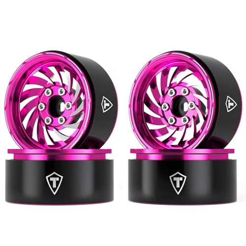 TREAL 1.9 Beadlock Wheels - Cyclone Style CNC Machined Aluminum Rims (4-Pack) Pink/Purple for 1/10 RC Crawlers TRX4, SCX10 III, and Ascent(Pink) - color: Pink