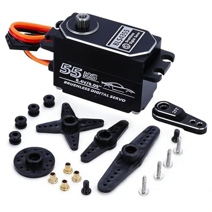 55kg Low-Profile Servo Programmable Brushless Digital Servo 0.09Sec High Speed Full Metal Gear Steering servo 1/10 Drift Car with servo Motor kit (180 Degree)