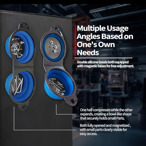 Magnetic Trays, Magnetic Bowl for Screws, Magnetic Tool Tray (blue2.0) | Collapsible Magnetic Tool Tray, Integrated 5.1" Round Dual Silicone Bowls, Upgraded Version, Bonus Hook for On-the-Go Carry - style: blue2.0