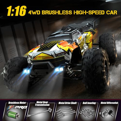 1/16 Brushless Fast RC Car for Adults, Top Speed 43mph Electric Off-Road RC Monster Trucks, 4X4 Remote Control High Speed RC Car for Hobby Toy Gifts (Blue) - color: Blue