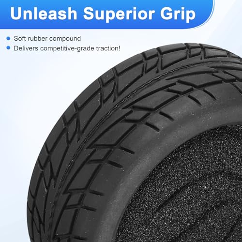 uxcell 4Pcs Soft Rubber RC On-Road Car Tyres D14-Type Sponge Inside Black | 66mm(2.6") OD x 26mm(1") Width, for RC 1/10 HSP Tires Scale Touring On-Road Racing DIY Model Car