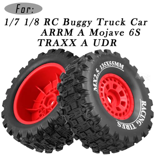 RC Short Course Wheels and Truck Tires for 1/7 1/8 RC Buggy Truck Car ARRM A Mojave 6S TRAXXA UDR,Off-Road Tire w/RC Wheels Hex,17mm Hex RC Tires RC Wheels(135X55) 4PCS Red - color: Red/Rc Wheel
