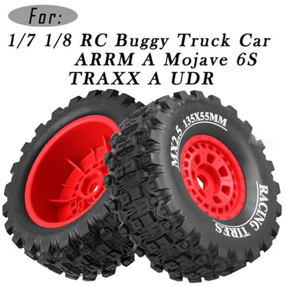 RC Short Course Wheels and Truck Tires for 1/7 1/8 RC Buggy Truck Car ARRM A Mojave 6S TRAXXA UDR,Off-Road Tire w/RC Wheels Hex,17mm Hex RC Tires RC Wheels(135X55) 4PCS Red - color: Red/Rc Wheel