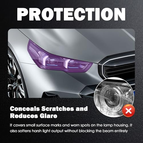 12×47" Car Headlight Tint Film,Self Adhesive Taillight Tint Film for Headlights/Fog Lights/Tail Lights,Waterproof Non-Marking Tail Light Tints Films Kit with Squeegee & Cutter (Purple) - color: Purple