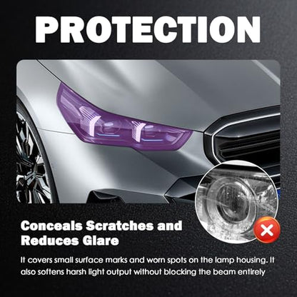 12×47" Car Headlight Tint Film,Self Adhesive Taillight Tint Film for Headlights/Fog Lights/Tail Lights,Waterproof Non-Marking Tail Light Tints Films Kit with Squeegee & Cutter (Purple) - color: Purple