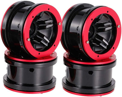 4PCS Plastic Plating 2.2 Inch Beadlock Wheel Rim Wheel for 1/10 RC Rock Crawler Car Truck for Tamiya Axial TRX4 Wraith SCX10 CC01 D90 TF2 Parts(Red/Black) - color: Red/Black