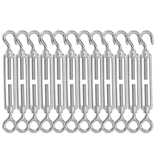 12PCS M5 Hook and Eye Stainless Steel Turnbuckle for Shade Sai | Corrosion-Resistant,Easy Installation,Heavy Duty,for Cable Tent Sun Shade,Garden Decor - size: M5-12PCS-OC
