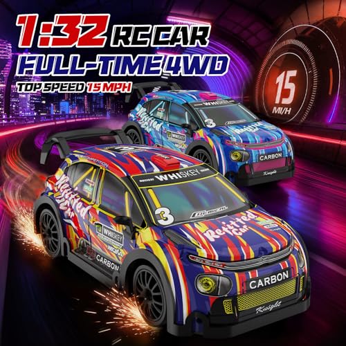 1:32 Scale mini rc Drift car 4WD 25KM/H, 2.4GHz Stunt Drifting RC Toys with LED Lights 4 Obstacles, Rechargeable Racing Car Suitable as a Gift for Adults and Children - color: 1:32 Mini Rc Car-red