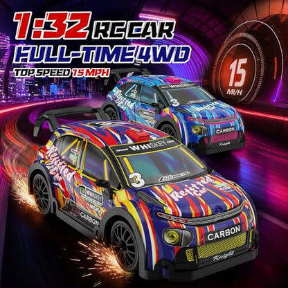 1:32 Scale mini rc Drift car 4WD 25KM/H, 2.4GHz Stunt Drifting RC Toys with LED Lights 4 Obstacles, Rechargeable Racing Car Suitable as a Gift for Adults and Children - color: 1:32 Mini Rc Car-red