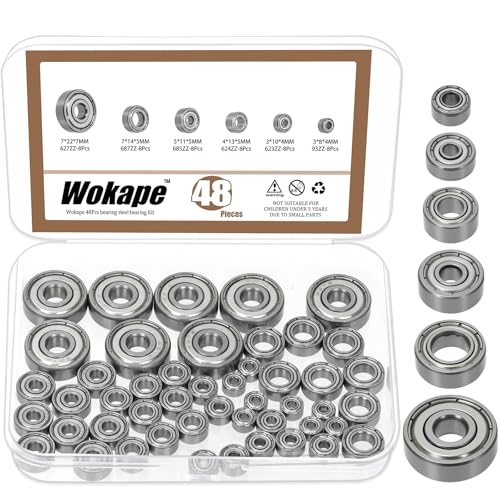 48Pcs 6 Sizes Bearing Steel Bearings Assortment Set, 693ZZ, 623ZZ, 624ZZ, 685ZZ, 687ZZ,627ZZ Deep Groove Ball Bearings Double Shielded Miniature Deep Ball Bearings - style: Bearing Steel-48Pcs