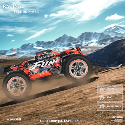 GoolRC WLtoys 184008 Brushless RC Cars for Adults, 60KM/H High Speed Remote Control Car, 4WD 1:18 Scale All Terrain Off Road Monster Truck, 2.4GHz RC Racing Car with 2 Batteries (Red) - color: Red
