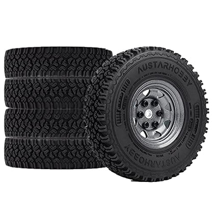 4PCS/Set 1.55 Inch Beadlock Metal Wheel Rim Rubber Tires Compatible with 1/10 RC Crawler Car Axial AX90069 D90 TF2 Tamiya CC01 LC70 (Grey) - color: Grey