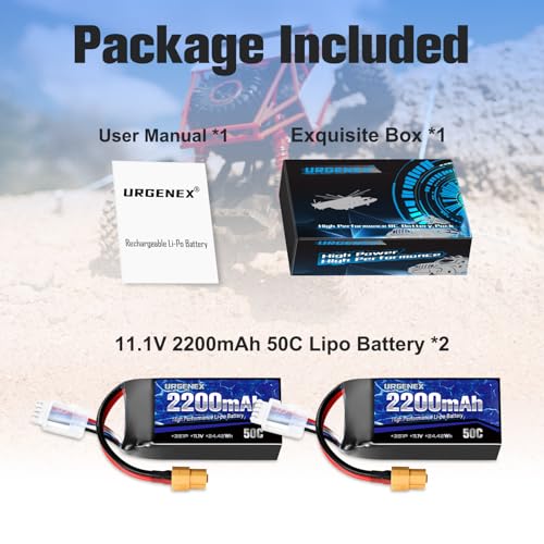 7.4V 2200mAh Lipo Battery 50C High Discharge Rate 2S RC Batteries with XT60 Plug Fit for RC Car Truggy, RC Airplane, FPV Drone, UAV Quadcopter, Helicopter and RC Boats Racing Models