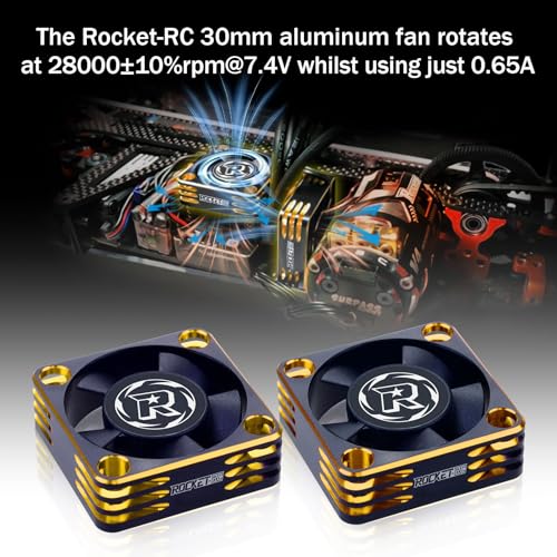 2Pack RC Cooling Fan 30mm 28000RPM 8.4V Aluminum ESC Heatsink for RC Car 1/8 1/10 1/12 Scale 540 550 Brushless Motor (Black Gold) - style: 2pack 30mm Black Gold
