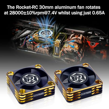 2Pack RC Cooling Fan 30mm 28000RPM 8.4V Aluminum ESC Heatsink for RC Car 1/8 1/10 1/12 Scale 540 550 Brushless Motor (Black Gold) - style: 2pack 30mm Black Gold