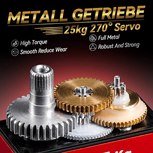 25KG Servo Motor High Torque Metal Gear for 1/10 1/8 RC Car 2 Pack | 27.5kg·cm Torque 0.13s/60° Speed @8.4V, Digital 270 Degree Waterproof Standard Steering with 25T Horn for RC Crawler Robot