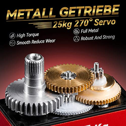 25KG Servo Motor High Torque Metal Gear for 1/10 1/8 RC Car 2 Pack | 27.5kg·cm Torque 0.13s/60° Speed @8.4V, Digital 270 Degree Waterproof Standard Steering with 25T Horn for RC Crawler Robot