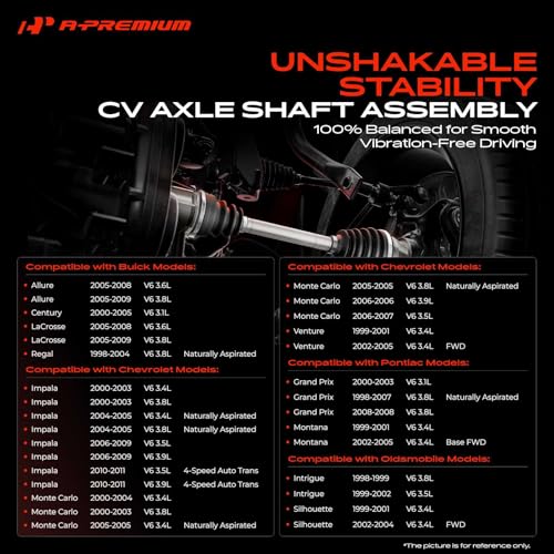 A-Premium Set of 2 Front Axle Shaft Assembly | Compatible with Chevy, Buick, Pontiac & Olds - Impala, Monte Carlo, Venture, LaCrosse, Allure, Century, Regal, Grand Prix