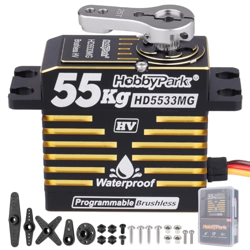 HobbyPark 759oz-in 55kg RC Servo High Torque Waterproof Steering Servo Metal Gear Stainless Steel Gears Aluminum Case for 1/7 1/8 1/10 RC Crawler Car Truck Buggy Programmable (Brushless Motor)