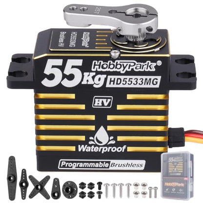 HobbyPark 759oz-in 55kg RC Servo High Torque Waterproof Steering Servo Metal Gear Stainless Steel Gears Aluminum Case for 1/7 1/8 1/10 RC Crawler Car Truck Buggy Programmable (Brushless Motor)