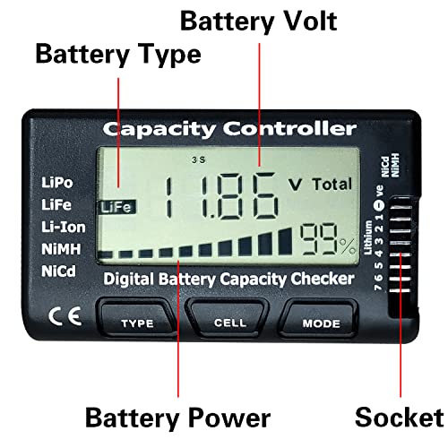 lipo Battery Checker Battery Tester Controller Tester | Voltage Tester for LiPo/Life/Li-ion/NiCd/NiMH Digital Battery Capacity Checker