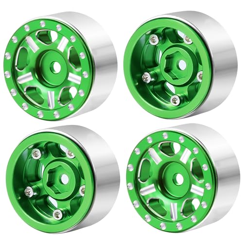 RC-Hub 4Pcs Aluminum Alloy 1.0" Micro Beadlock Wheels for 1/24 Axial SCX24 90081 AXI00001 AXI00002 RC Crawler Car (Green) - color: Green
