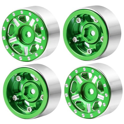 RC-Hub 4Pcs Aluminum Alloy 1.0" Micro Beadlock Wheels for 1/24 Axial SCX24 90081 AXI00001 AXI00002 RC Crawler Car (Green) - color: Green