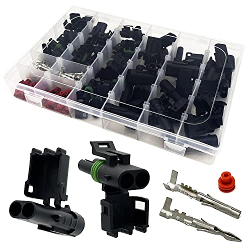 18-14 AWG 2 Pin Connector Waterproof Weather Pack Connectors Kit (10 Set) | Twippo 2 Wire WeatherPack Male and Female Automotive Electrical Wire Connectors Quick Disconnect Plug Terminals 18-14 Gauge - size: 2pin/10kit/18-14AWG