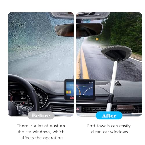 Car Windshield Cleaning Tool, Automotive Window Cleaner with 4 Reusable Washable Microfiber Pads & Extendable Handle, Vehicle Glass Wiper Kit, Universal for RV, SUV, Truck (Gray) - color: Gray