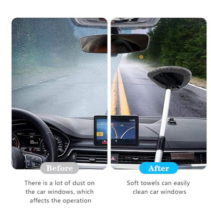 Car Windshield Cleaning Tool, Automotive Window Cleaner with 4 Reusable Washable Microfiber Pads & Extendable Handle, Vehicle Glass Wiper Kit, Universal for RV, SUV, Truck (Gray) - color: Gray