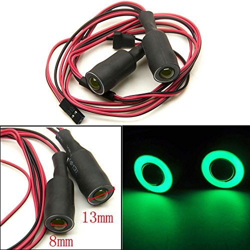 QUE-T 13mm 2 LEDs Angel Eyes & Demon Eyes LED Headlight/Back Light for 1:10 RC Model Crawler Cars, (Green + White, 13MM) - color: Green + White, size: 13MM