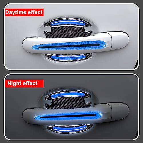 12Pcs Blue Reflective Car Sticker Set Rearview Mirror Reflective Stickers Side Stickers Door Handle Sticker 3D Carbon Fiber Anti Scratches Protective Films - color: blue