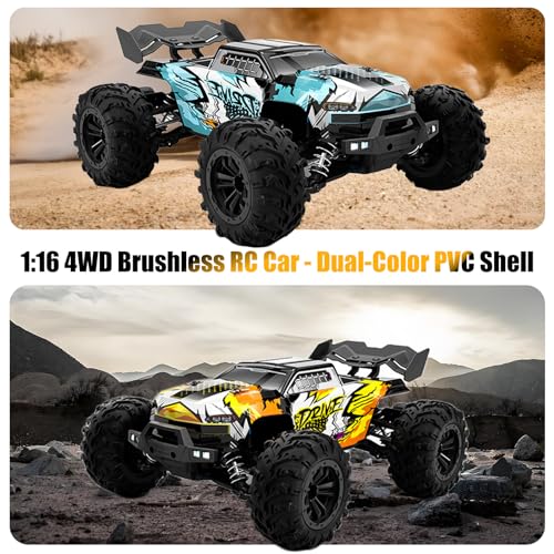 1:16 Scale Brushless RC Car - 50+ MPH High Speed All Terrain Off-Road Monster Truck for Adults & Teens 14+ | 2.4GHz, 2X LiPo Batteries, RTR | Hobby Grade Remote Control Vehicle
