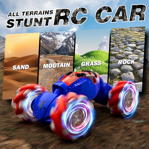 Remote Control Car for Boys 8-12, 4WD Gesture Sensing RC Stunt Car 2.4Ghz with Lights Music Sprayer RC Cars for Boys Age 4-7 8-12 Hand-Controlled Cars Toys Birthday Gifts for Kids Girls Blue - color: Blue
