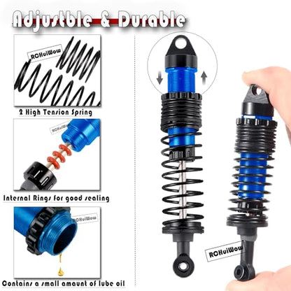 RC Big Bore Shocks Absorber Upgrades Part for 1/10 Slash Stampede Rustler Bandit VXL 4X4 2WD,Aluminum Front Rear 4PCS Shocks Hops Up,Navy Blue - color: Navy Blue(4pcs)