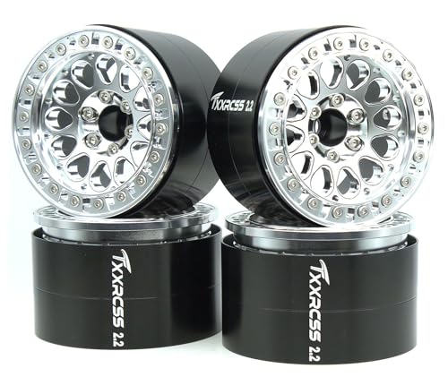 RC 2.2 Aluminum Alloy Beadlock Wheels and Tires Upgrades Accessories Rims for 1/10 SCX10 TRX4RC4WD and D90 RC Crawler Axial Remote Control Car (4pc) (Silver) - color: Silver