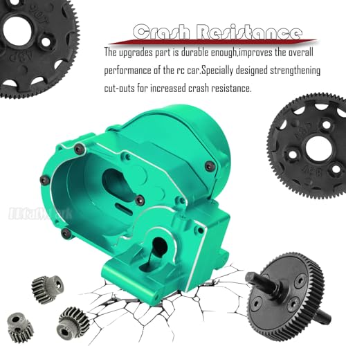 RC Transmission Case Gearbox w/Spur Gear Upgrades Part for 1/10 Slash/Rustler/Stampede/Bandit 2WD (VXL) Drag Slash/Bigfoot,BRCatWPark Aluminum Gearbox Hops Up,Replace #9495,Green