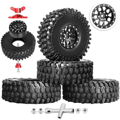 HobbyPark 1.9 Beadlock Wheels and Tires Height 4.72inch 120mm Soft Rubber Good Grip, Mounting Tool for TRX4 Axial SCX10 II III Redcat Gen8 Gen7 1/10 RC Crawler w/Foam,Set of 4 (Black Rings) - color: Black Rings