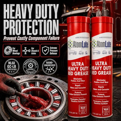 Ultra Heavy Duty Red Grease, 2-Pack of 14 oz Tubes | High Temp Waterproof NLGI# 2 Lithium Wheel Bearing Grease for Trucking, Automotive, Trailers, & Agricultral Equipment - size: 2-Pack