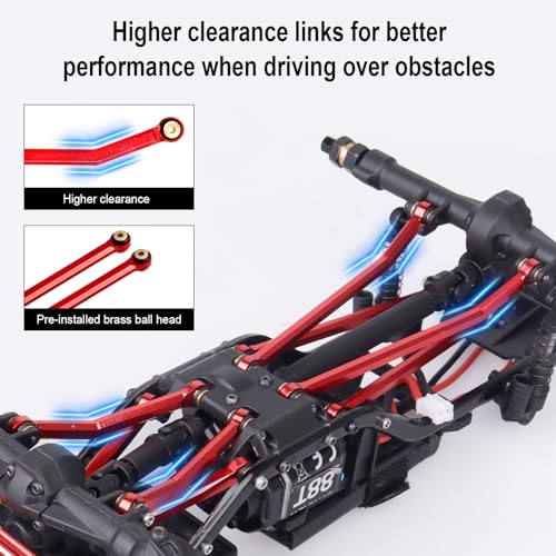Hobbypark High Clearance Links Set Aluminum Upgrades Linkage for Axial SCX24 Deadbolt AXI90081 B17 Upgrades 1/24 RC Crawler Car (Red) - color: Red