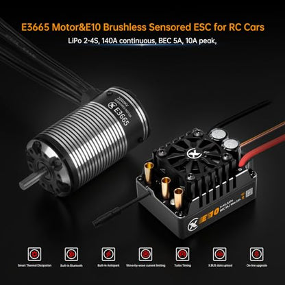 XC E3665 & E10 Sensored Brushless Motor and ESC Combo for RC Car,2-4S Lipo,IP67 Water Proof,Applicable to: 1/10 Short Course,Trucks,Monster (2500KV+E10 XT60) - size: 2500KV+E10 XT60